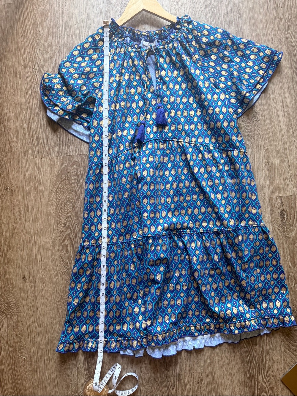 Cabana Life Blue Gold Print Tassel Dress Swim Cover Up Size M Beach Resort - Picture 14 of 17
